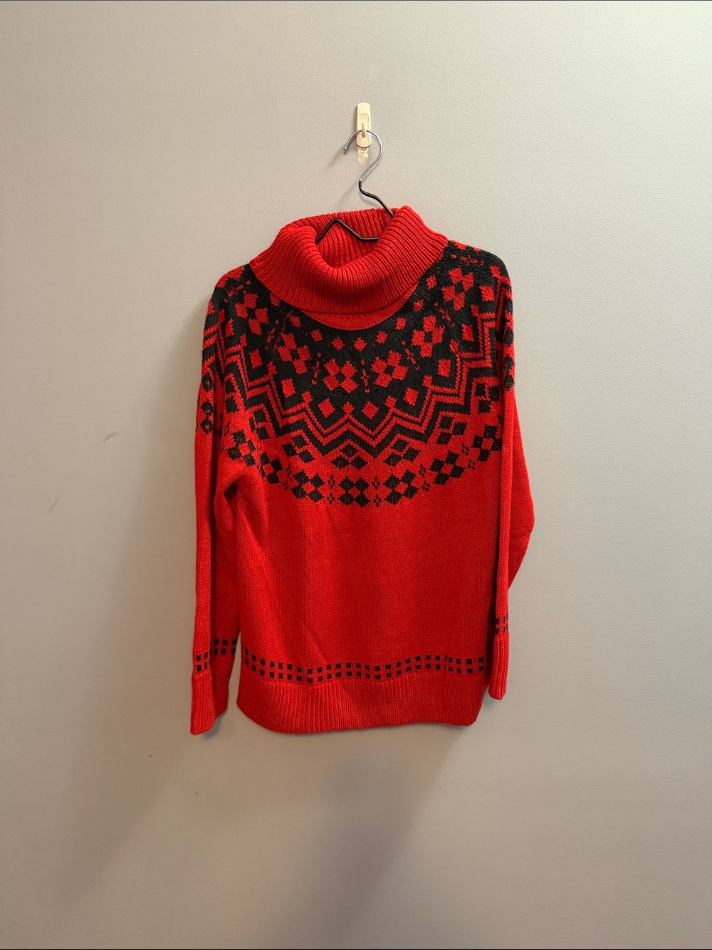 Tommy Hilfiger Red and Black Fair Isle Turtleneck Sweater